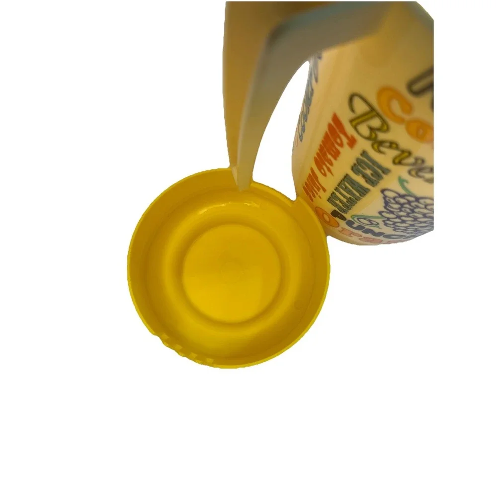 Vintage ALLADINWARE Yellow W/ Drink Choices Retro 2-1/4 Qt  Pitcher Tea Juice